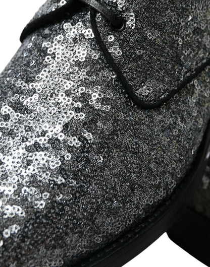 Dolce & Gabbana Silver Sequined Lace Up Men Derby Dress Shoes - SMARTMARTNZ