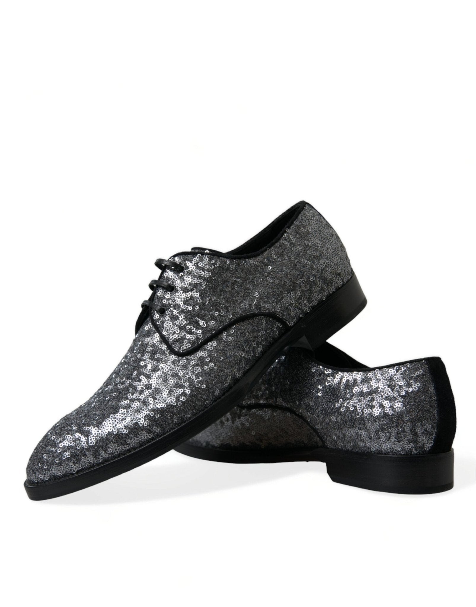Dolce & Gabbana Silver Sequined Lace Up Men Derby Dress Shoes - SMARTMARTNZ