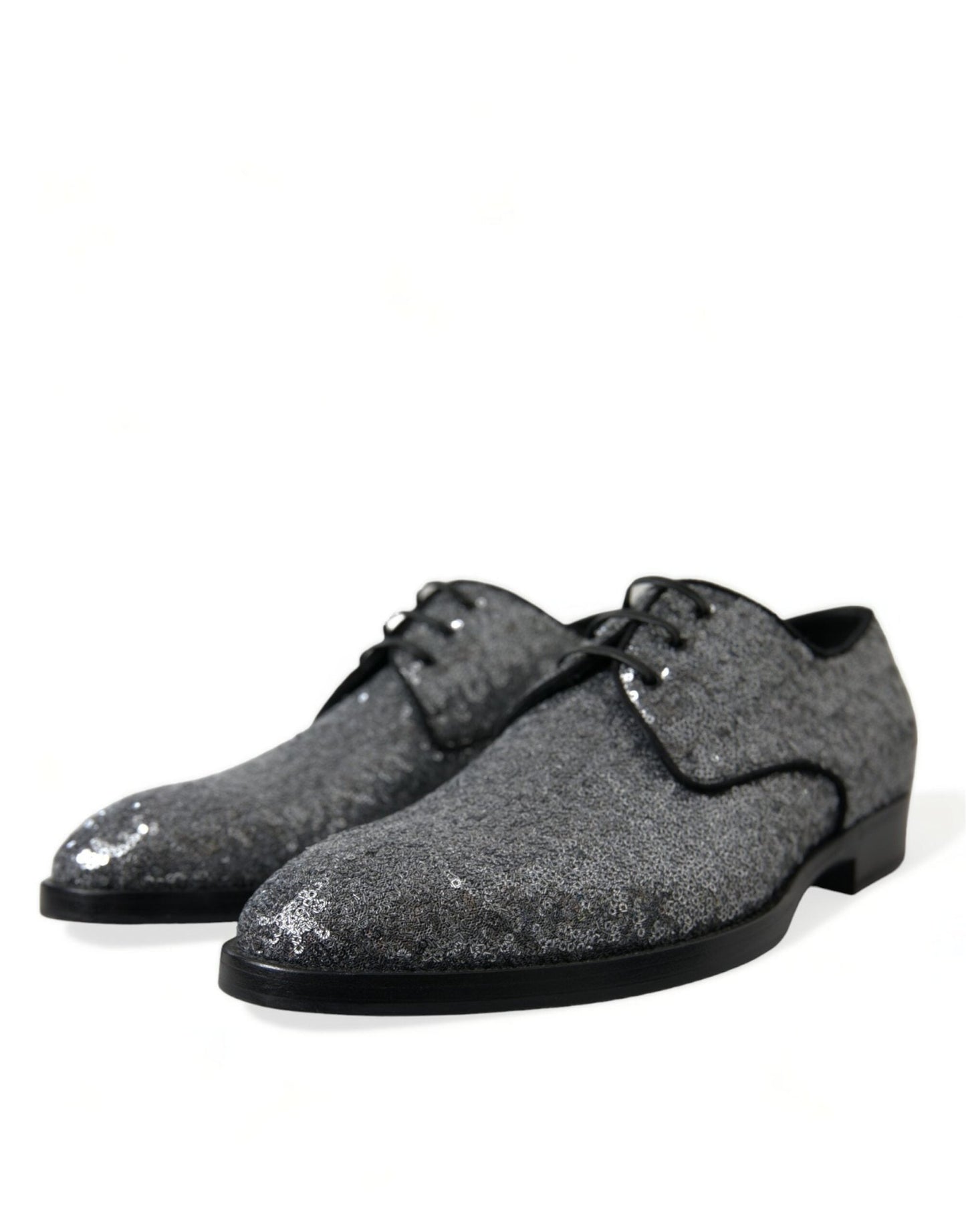 Dolce & Gabbana Silver Sequined Lace Up Men Derby Dress Shoes - SMARTMARTNZ