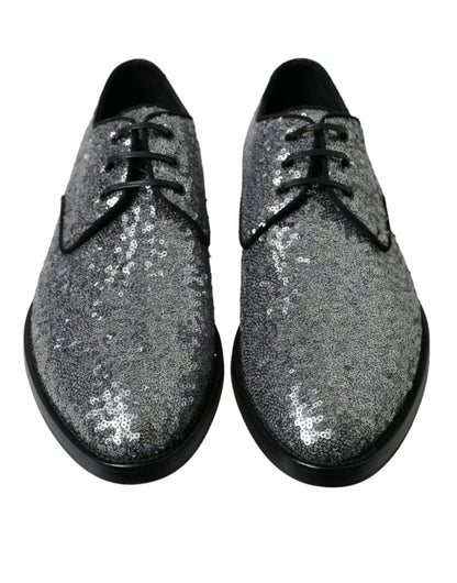Dolce & Gabbana Silver Sequined Lace Up Men Derby Dress Shoes - SMARTMARTNZ