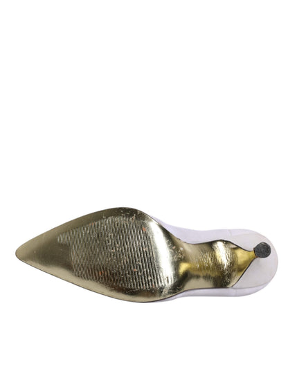 Dolce & Gabbana White Beige Leather High Heels Pumps Shoes - SMARTMARTNZ