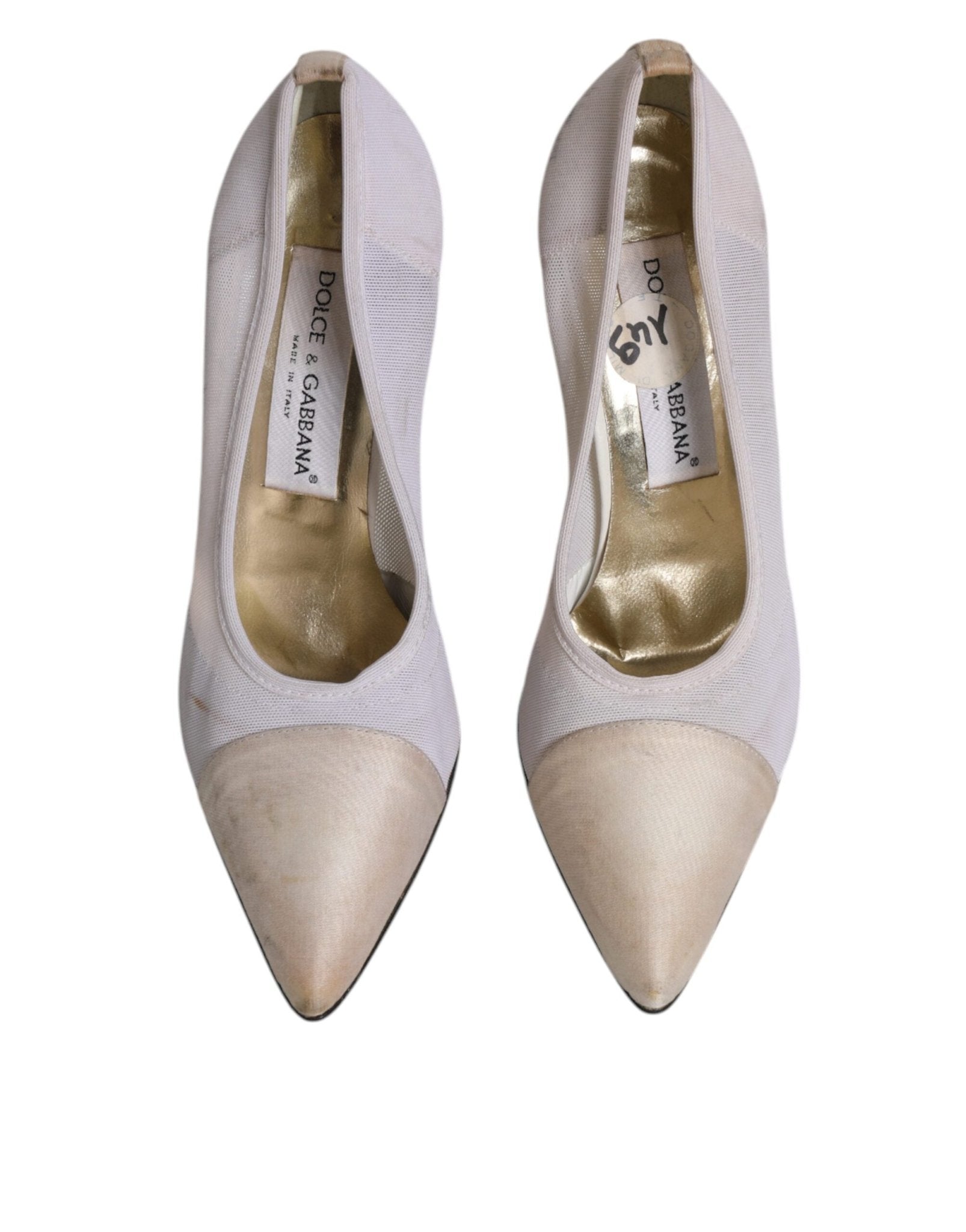 Dolce & Gabbana White Beige Leather High Heels Pumps Shoes - SMARTMARTNZ