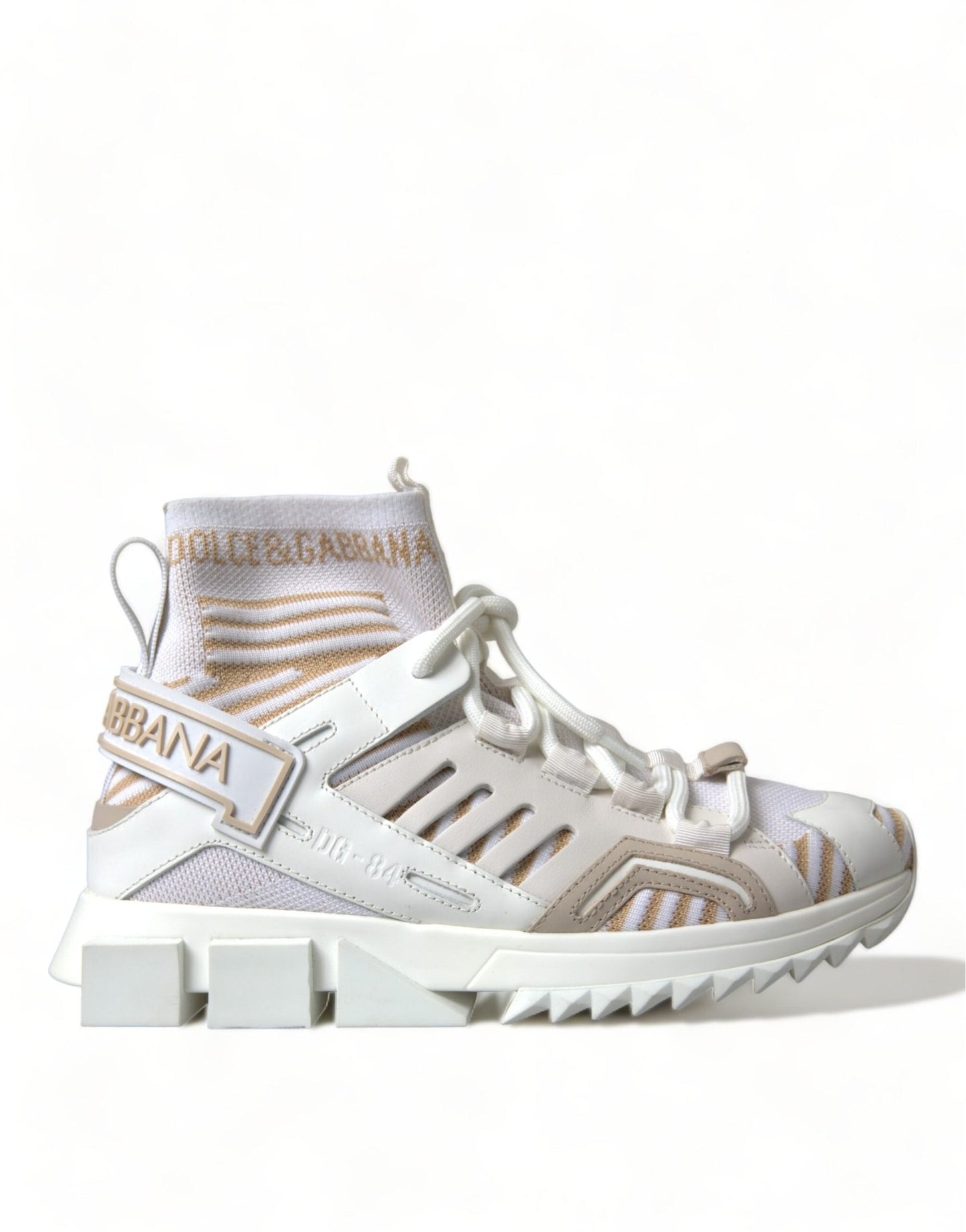 Dolce & Gabbana White Beige Sorrento Socks Sneakers Shoes - SMARTMARTNZ