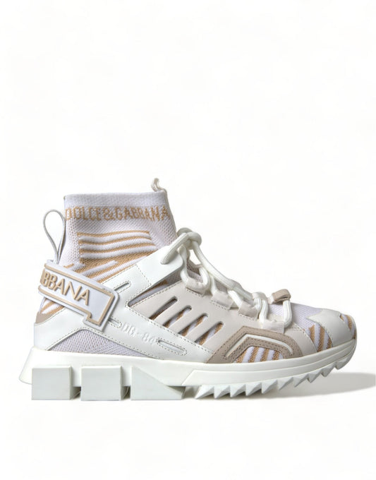 Dolce & Gabbana White Beige Sorrento Socks Sneakers Shoes - SMARTMARTNZ