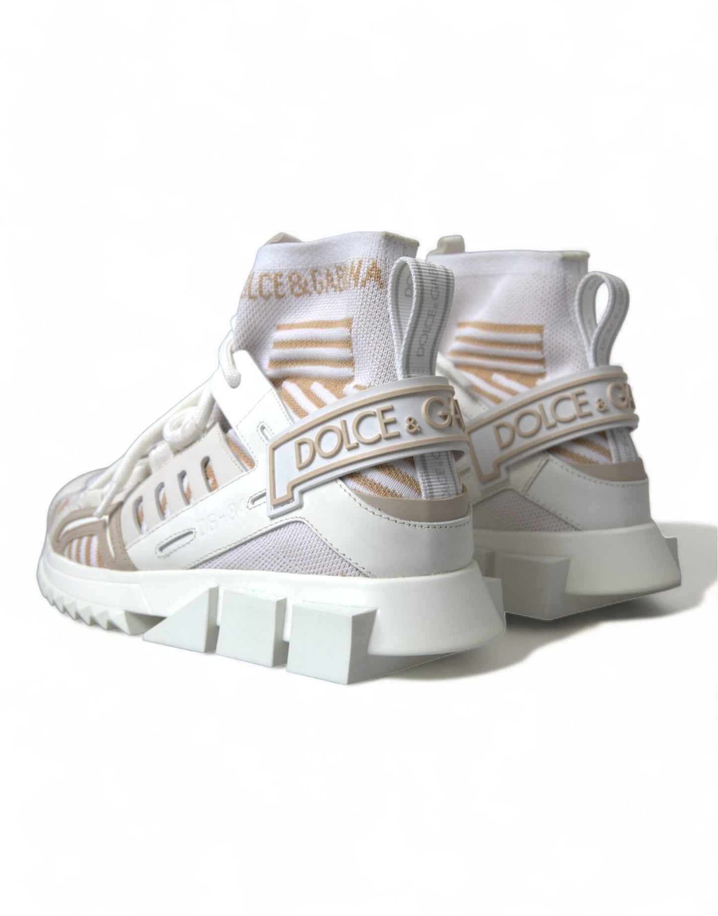 Dolce & Gabbana White Beige Sorrento Socks Sneakers Shoes - SMARTMARTNZ