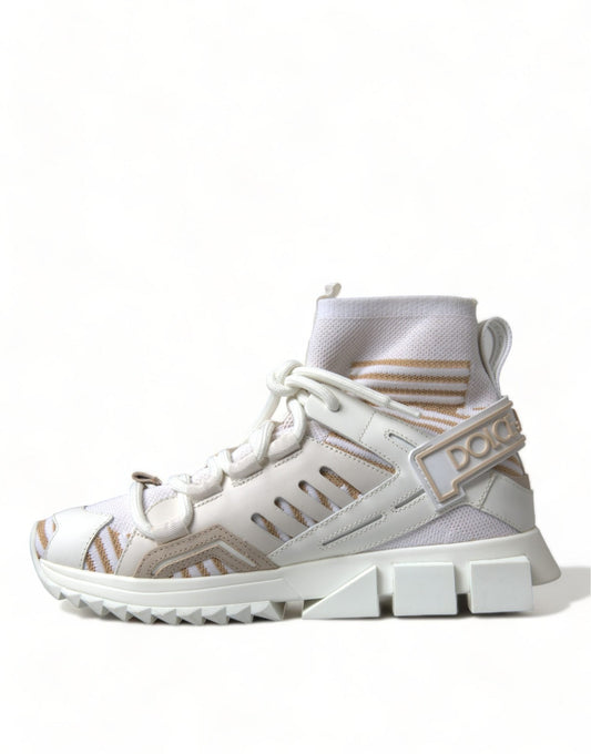 Dolce & Gabbana White Beige Sorrento Socks Sneakers Shoes - SMARTMARTNZ