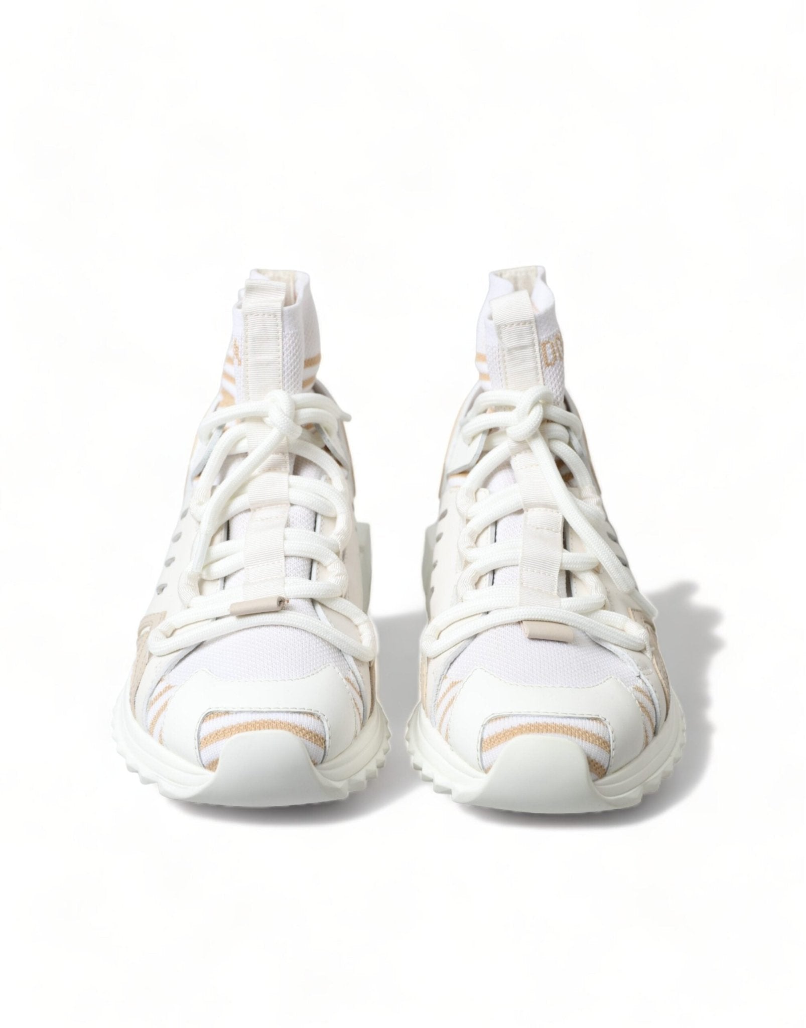 Dolce & Gabbana White Beige Sorrento Socks Sneakers Shoes - SMARTMARTNZ