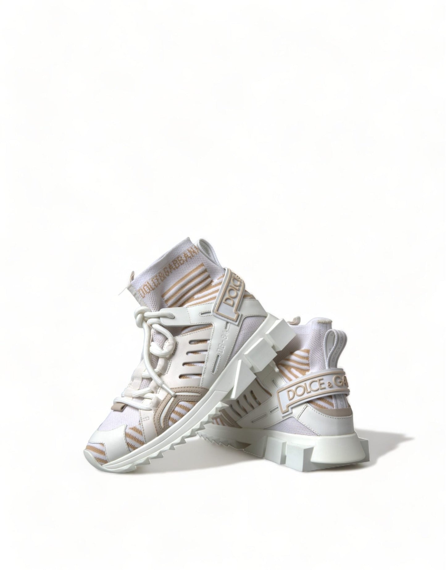 Dolce & Gabbana White Beige Sorrento Socks Sneakers Shoes - SMARTMARTNZ