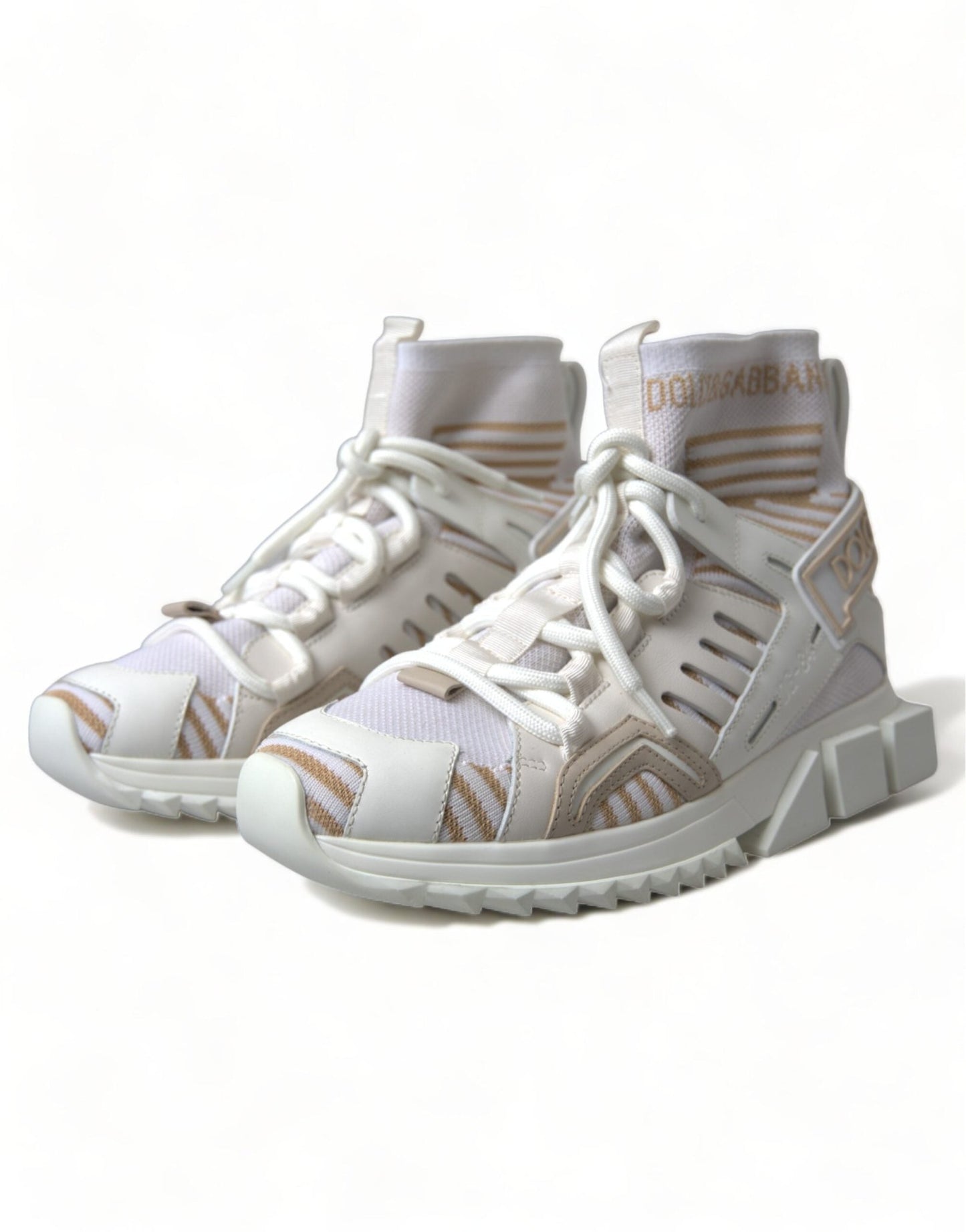 Dolce & Gabbana White Beige Sorrento Socks Sneakers Shoes - SMARTMARTNZ
