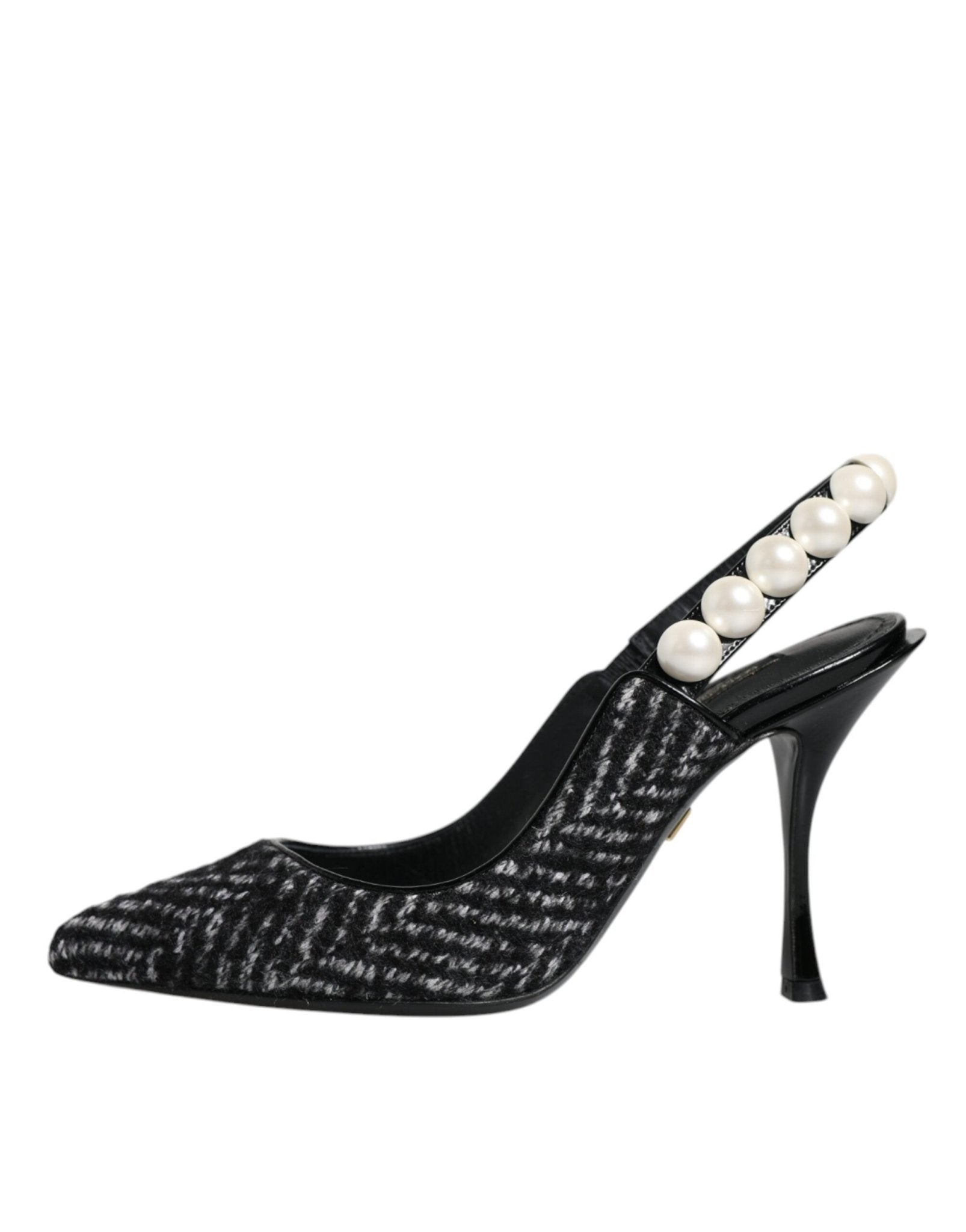 Dolce & Gabbana White Black Chevron Faux Pearl Slingback Shoes - SMARTMARTNZ