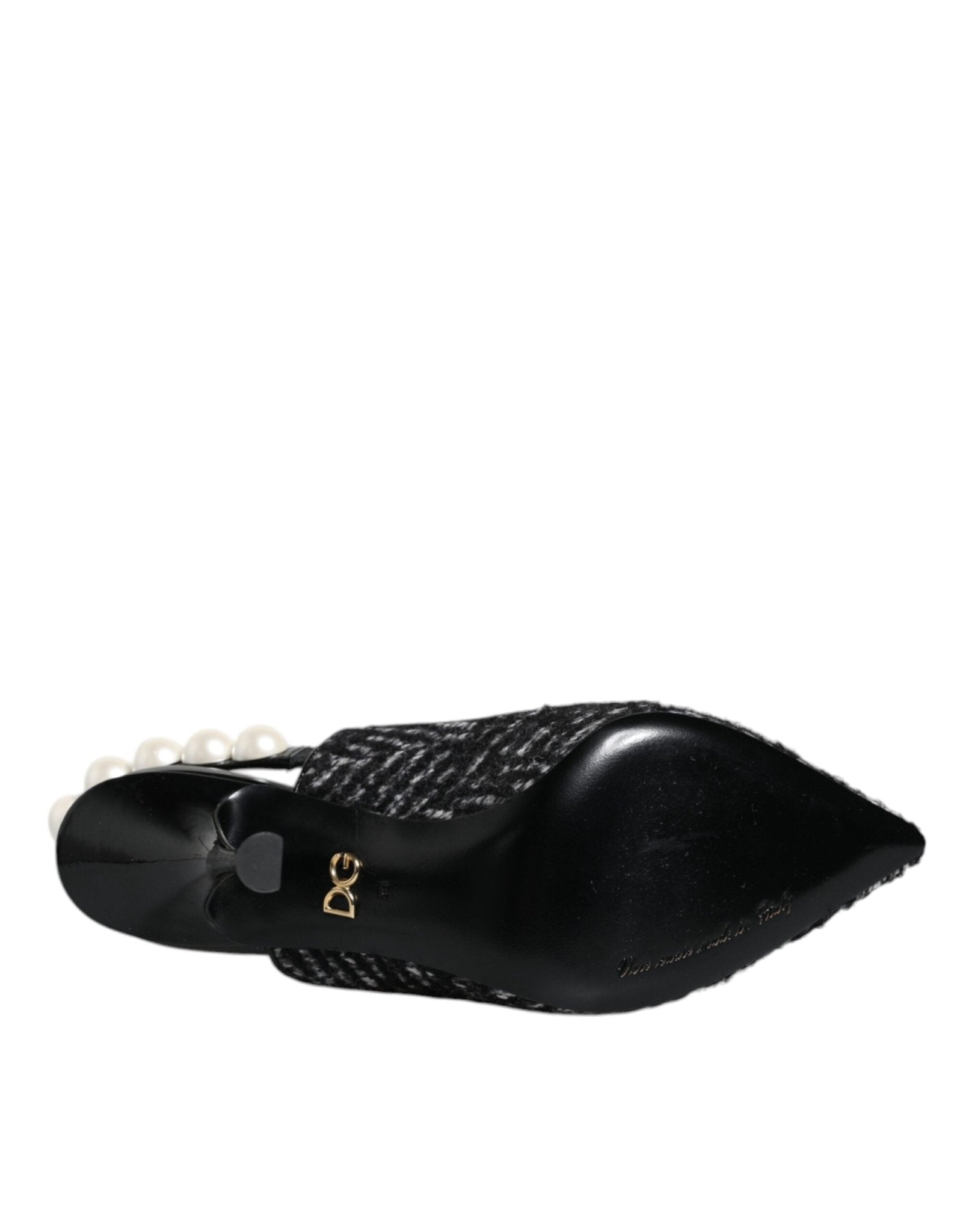 Dolce & Gabbana White Black Chevron Faux Pearl Slingback Shoes - SMARTMARTNZ
