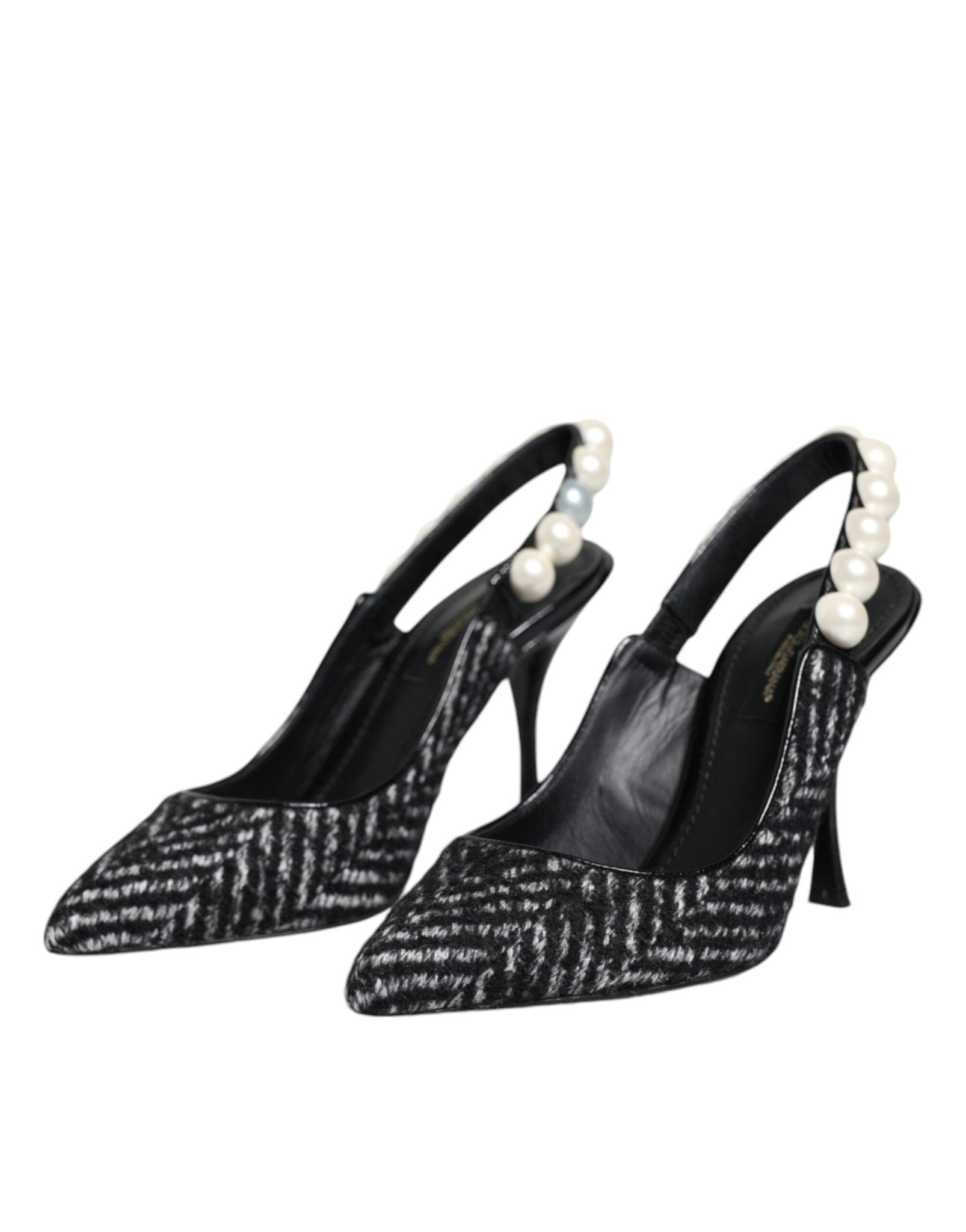 Dolce & Gabbana White Black Chevron Faux Pearl Slingback Shoes - SMARTMARTNZ
