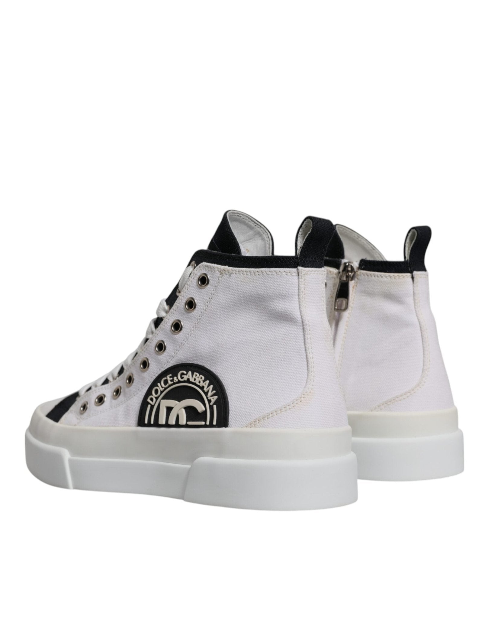Dolce & Gabbana White Black Cotton High Top Sneakers Shoes - SMARTMARTNZ