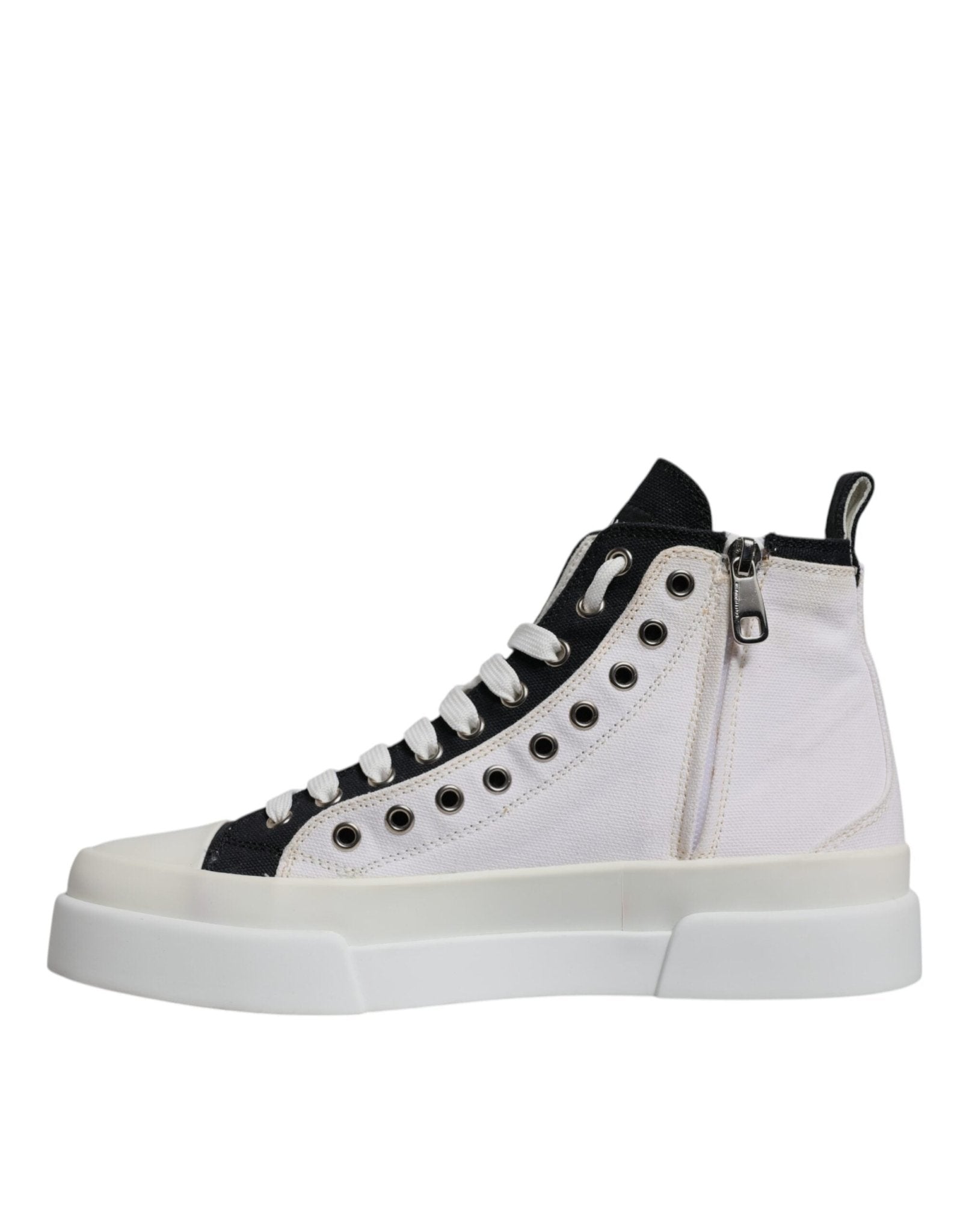 Dolce & Gabbana White Black Cotton High Top Sneakers Shoes - SMARTMARTNZ