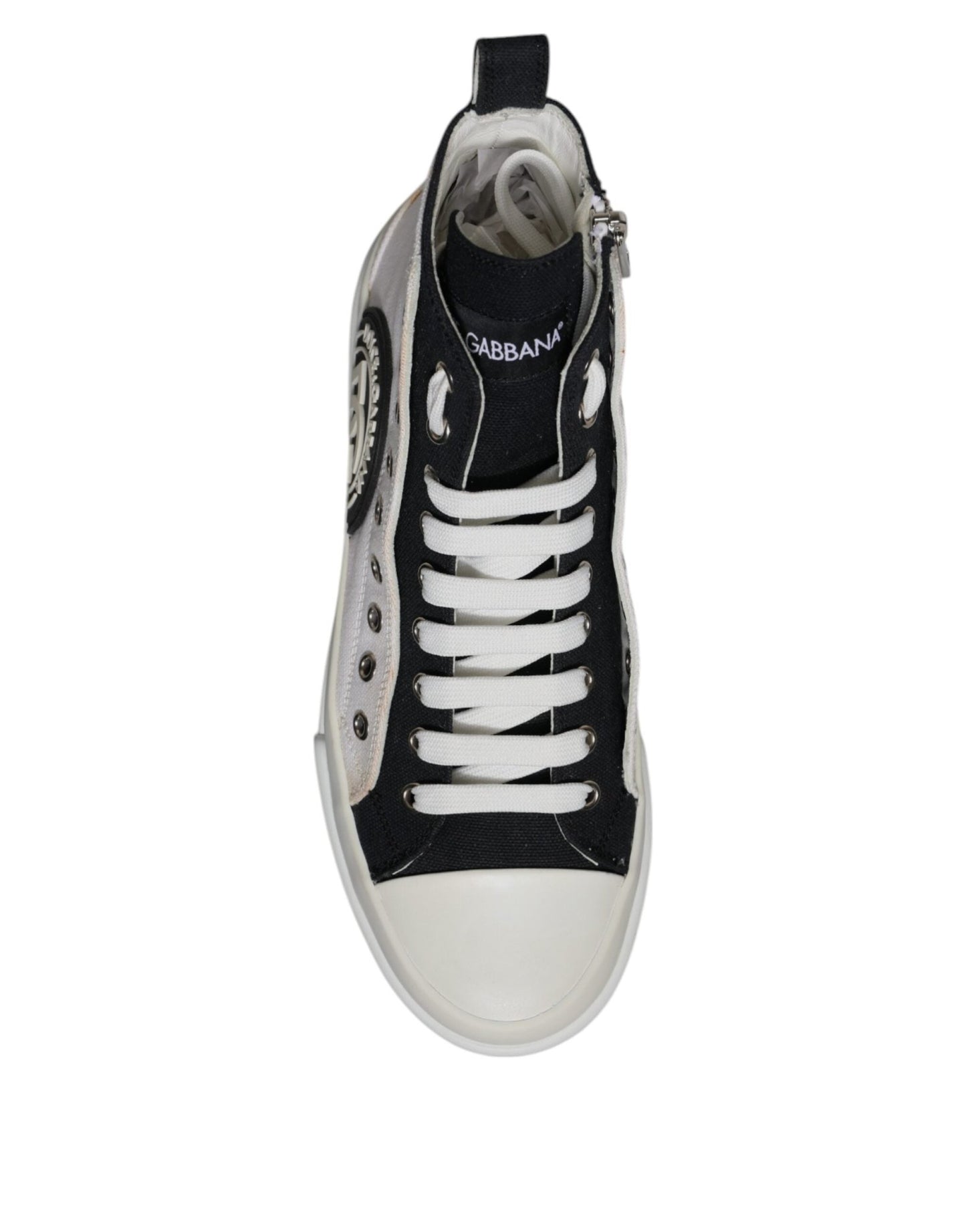 Dolce & Gabbana White Black Cotton High Top Sneakers Shoes - SMARTMARTNZ