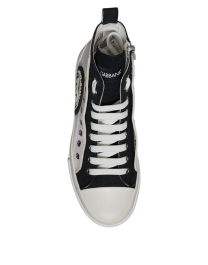 Dolce & Gabbana White Black Cotton High Top Sneakers Shoes - SMARTMARTNZ