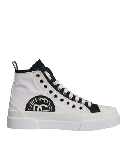 Dolce & Gabbana White Black Cotton High Top Sneakers Shoes - SMARTMARTNZ