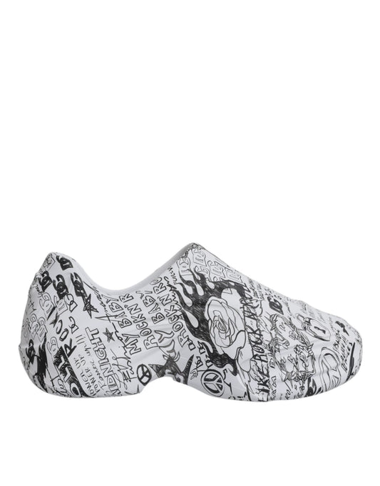 Dolce & Gabbana White Black Graffiti Daymaster Sneakers Shoes - SMARTMARTNZ