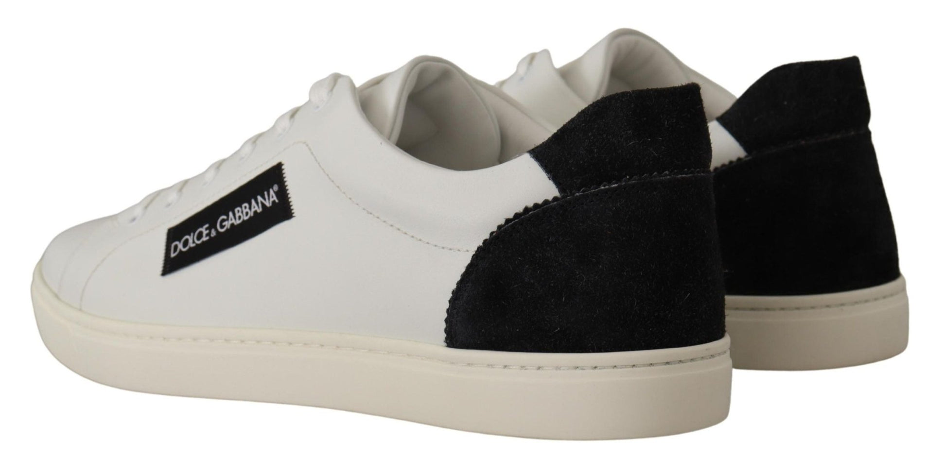 Dolce & Gabbana White Black Leather Low Shoes Sneakers - SMARTMARTNZ