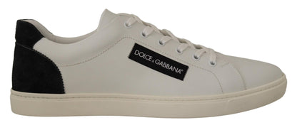 Dolce & Gabbana White Black Leather Low Shoes Sneakers - SMARTMARTNZ