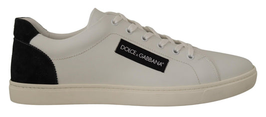 Dolce & Gabbana White Black Leather Low Shoes Sneakers - SMARTMARTNZ