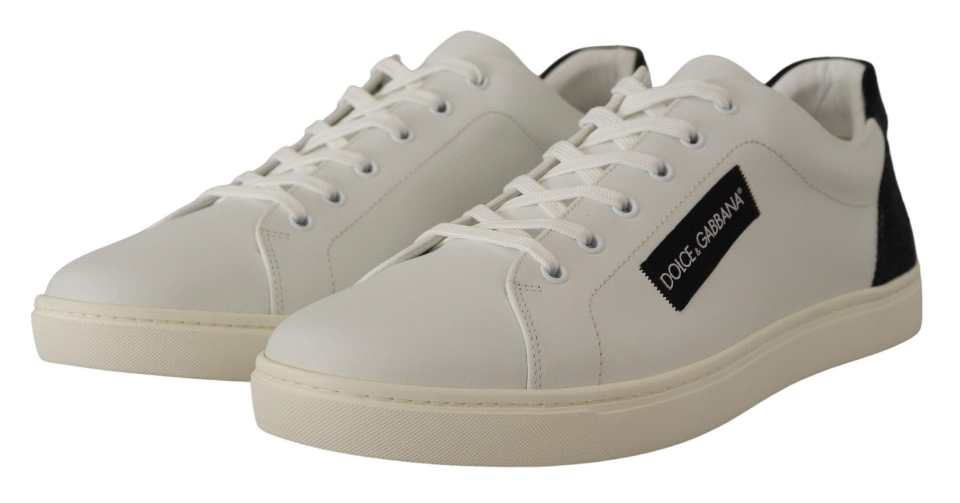 Dolce & Gabbana White Black Leather Low Shoes Sneakers - SMARTMARTNZ