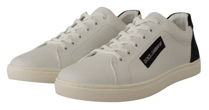 Dolce & Gabbana White Black Leather Low Shoes Sneakers - SMARTMARTNZ