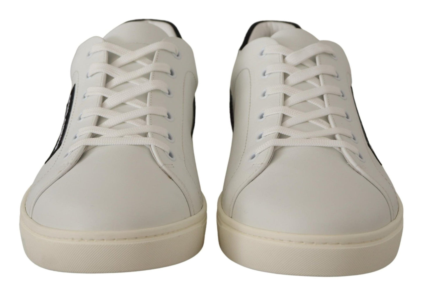 Dolce & Gabbana White Black Leather Low Shoes Sneakers - SMARTMARTNZ
