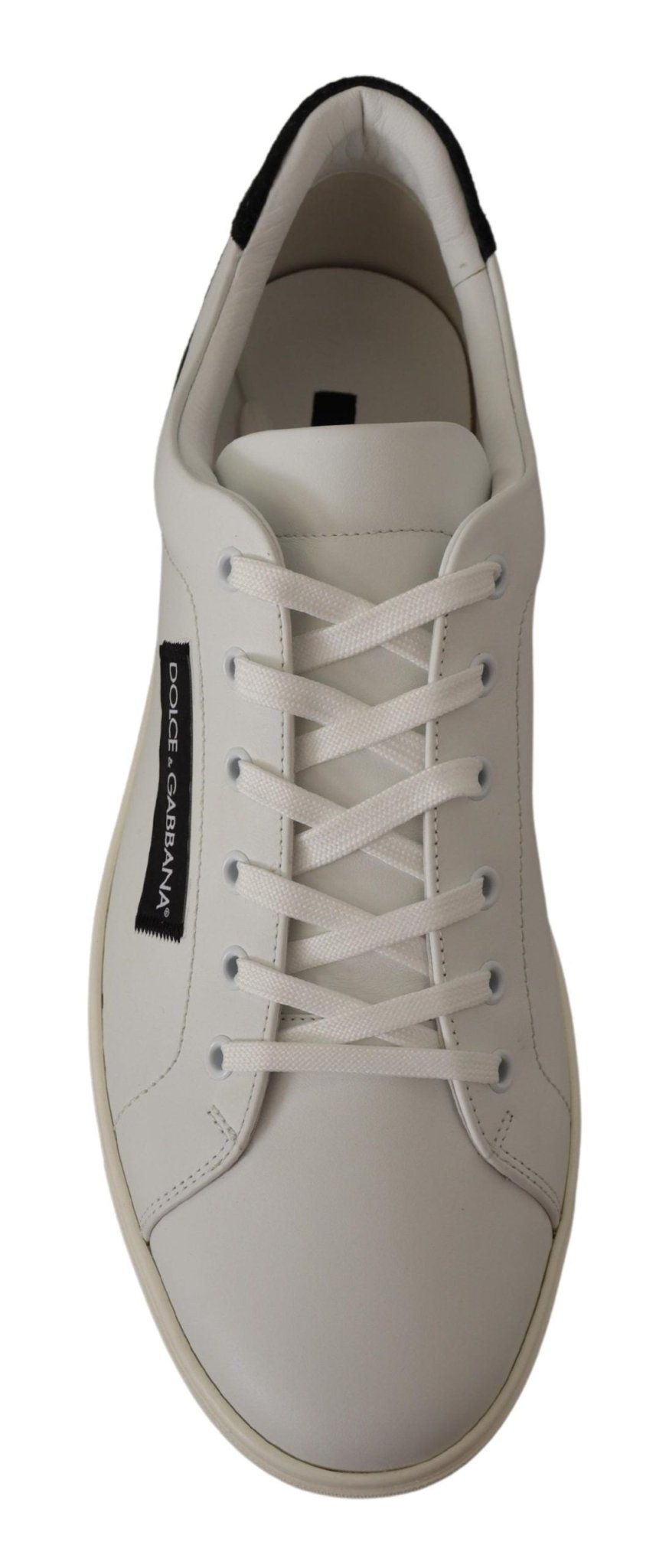 Dolce & Gabbana White Black Leather Low Shoes Sneakers - SMARTMARTNZ