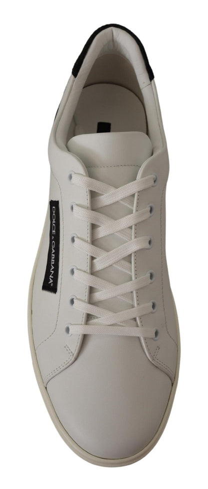 Dolce & Gabbana White Black Leather Low Shoes Sneakers - SMARTMARTNZ