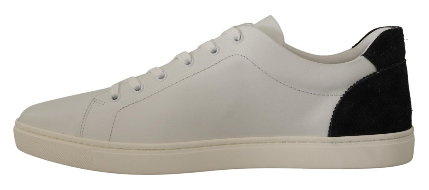 Dolce & Gabbana White Black Leather Low Shoes Sneakers - SMARTMARTNZ