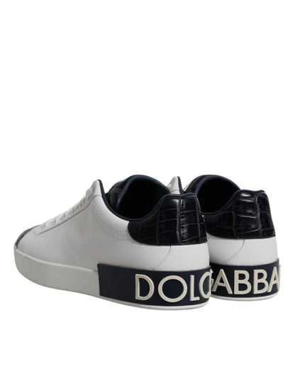 Dolce & Gabbana White Black Leather Portofino Sneakers Shoes - SMARTMARTNZ