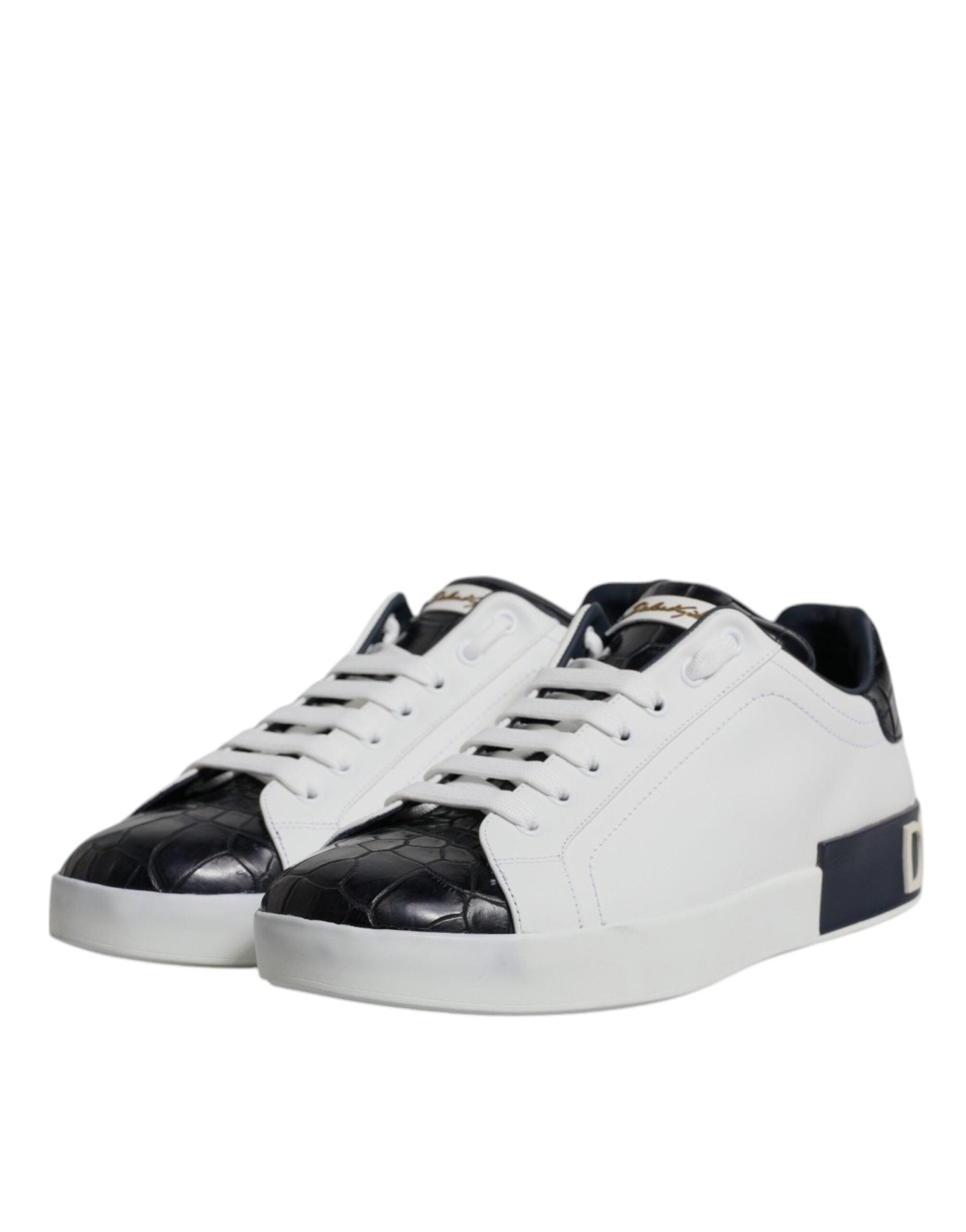 Dolce & Gabbana White Black Leather Portofino Sneakers Shoes - SMARTMARTNZ