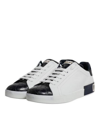 Dolce & Gabbana White Black Leather Portofino Sneakers Shoes - SMARTMARTNZ