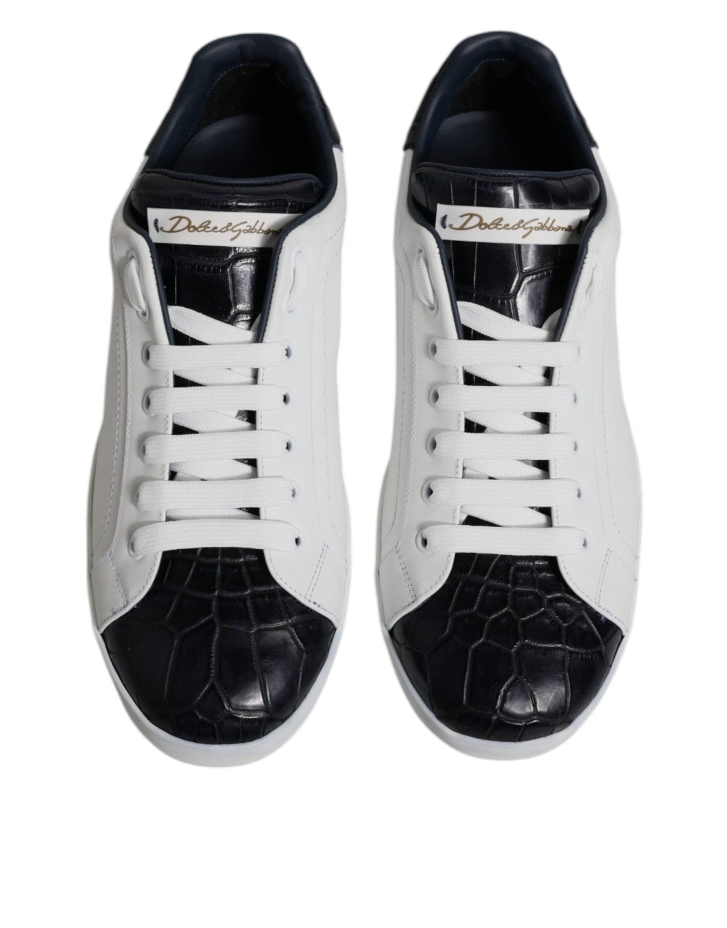 Dolce & Gabbana White Black Leather Portofino Sneakers Shoes - SMARTMARTNZ