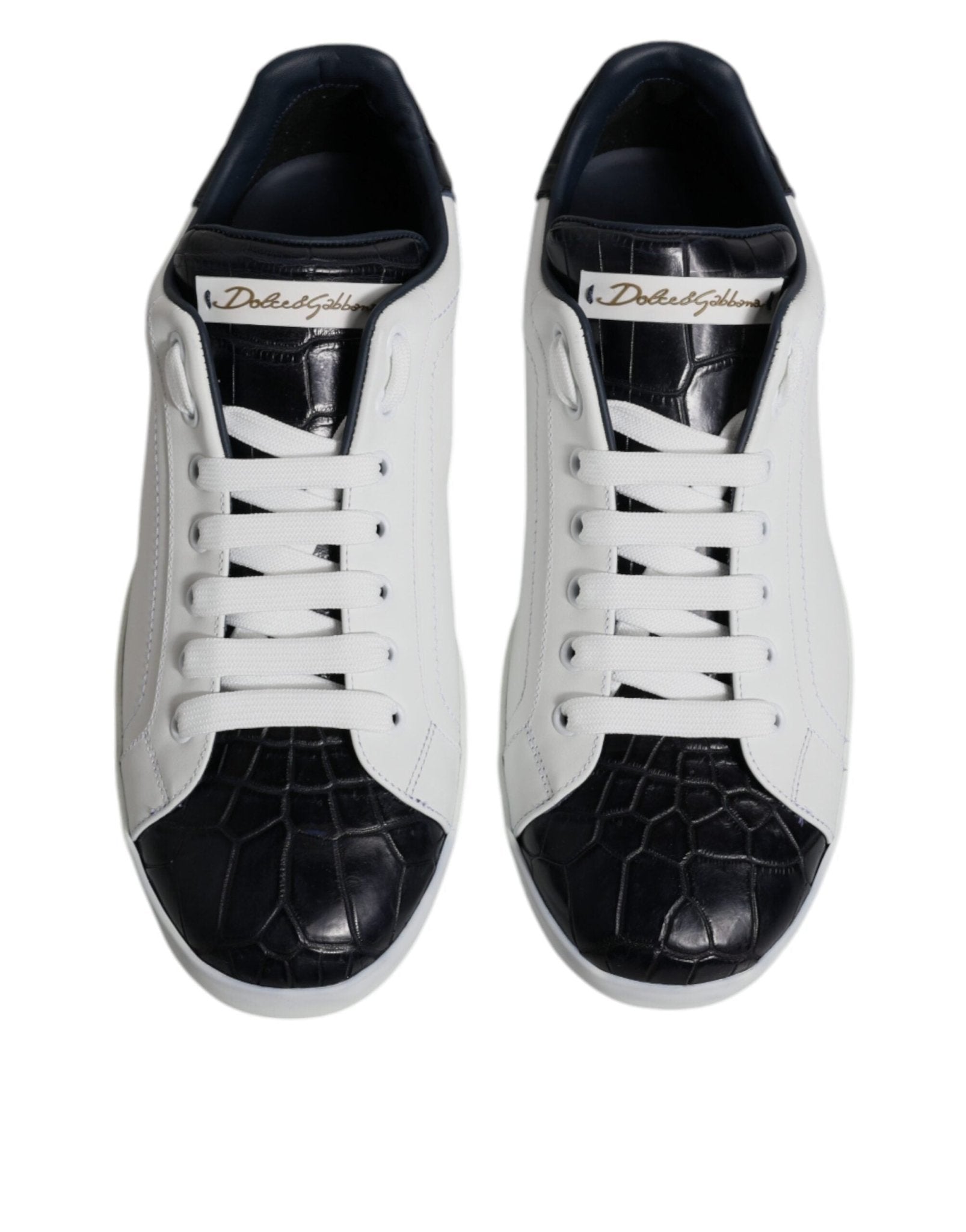 Dolce & Gabbana White Black Leather Portofino Sneakers Shoes - SMARTMARTNZ