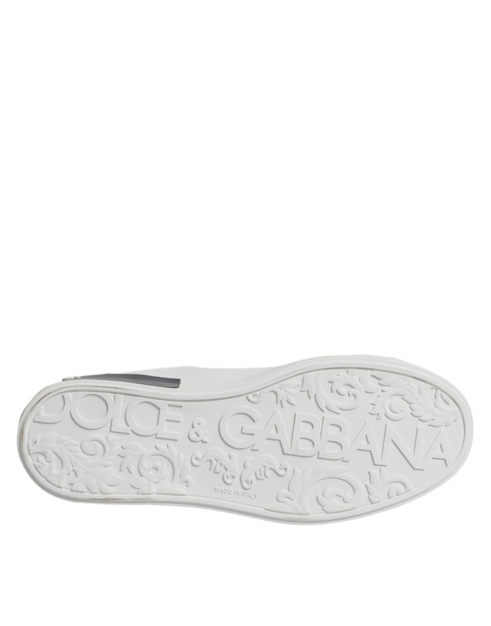 Dolce & Gabbana White Black Leather Portofino Sneakers Shoes - SMARTMARTNZ