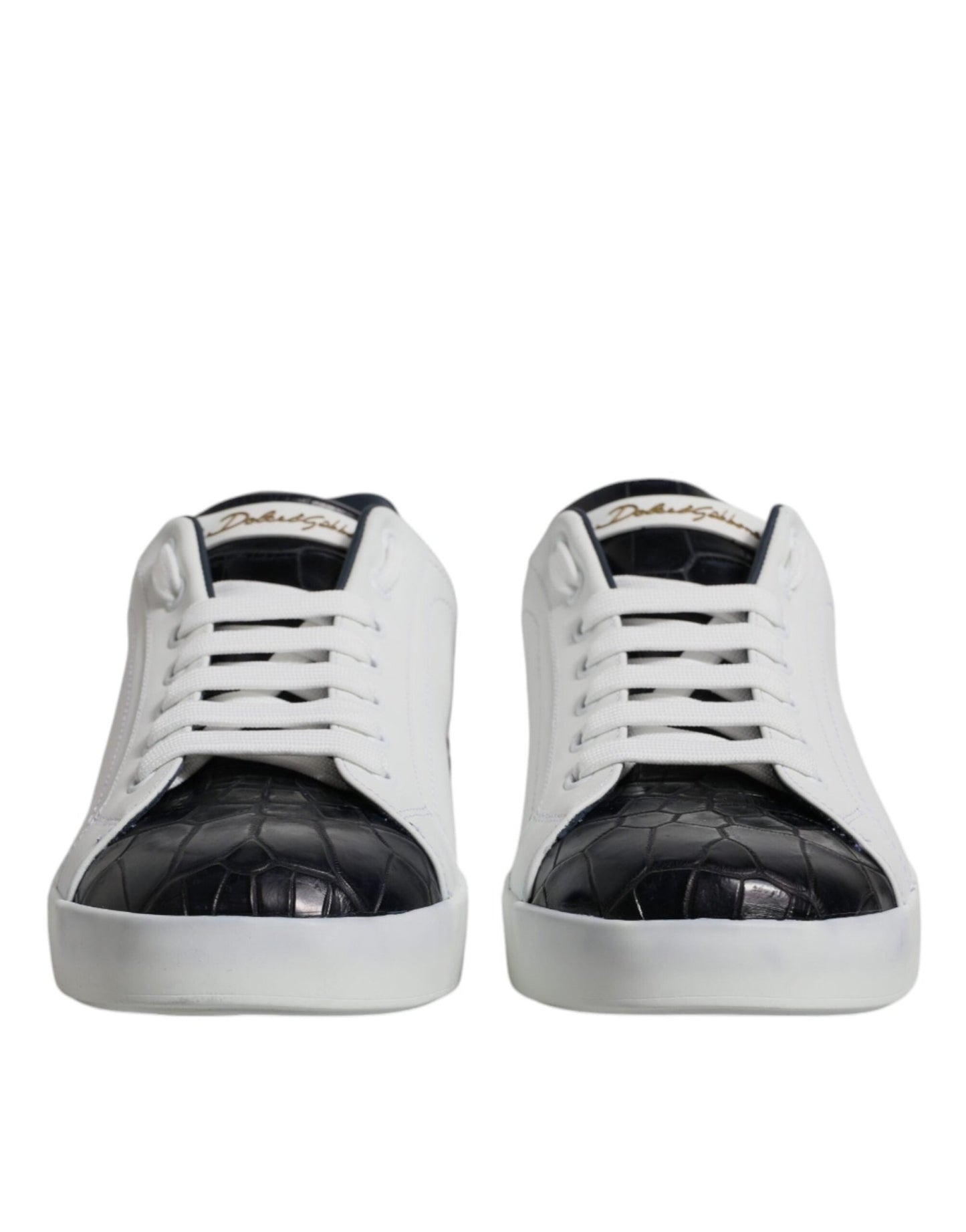 Dolce & Gabbana White Black Leather Portofino Sneakers Shoes - SMARTMARTNZ