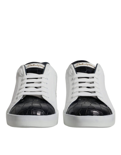 Dolce & Gabbana White Black Leather Portofino Sneakers Shoes - SMARTMARTNZ