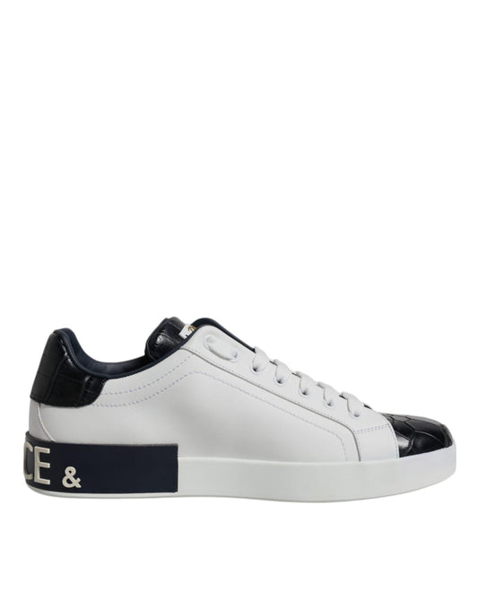 Dolce & Gabbana White Black Leather Portofino Sneakers Shoes - SMARTMARTNZ