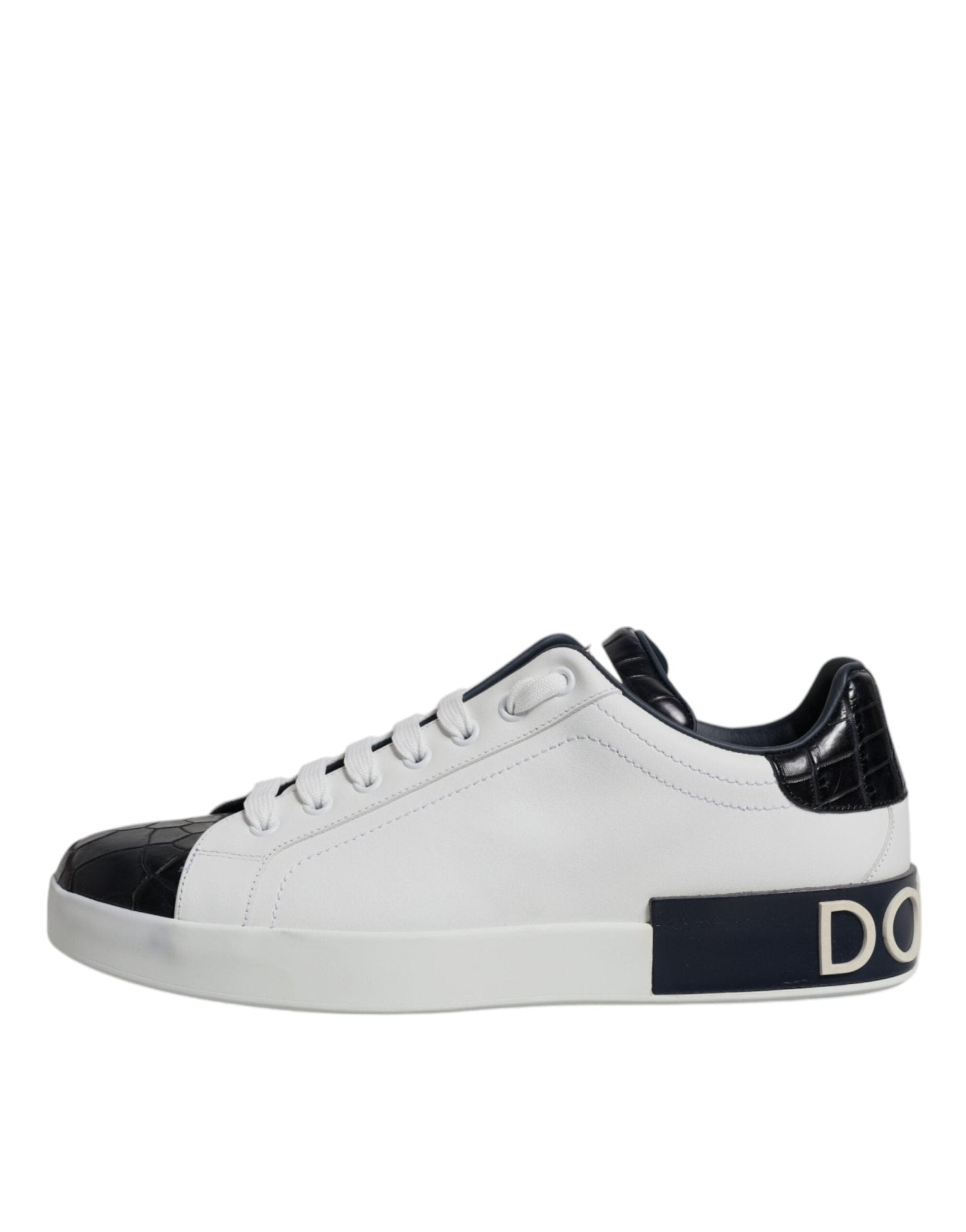 Dolce & Gabbana White Black Leather Portofino Sneakers Shoes - SMARTMARTNZ