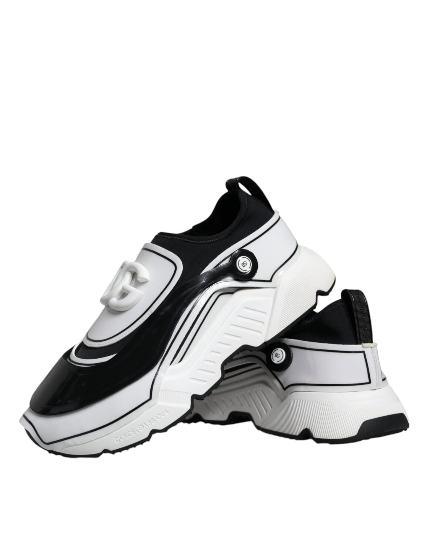 Dolce & Gabbana White Black Logo Plaque Daymaster Sneakers Shoes - SMARTMARTNZ