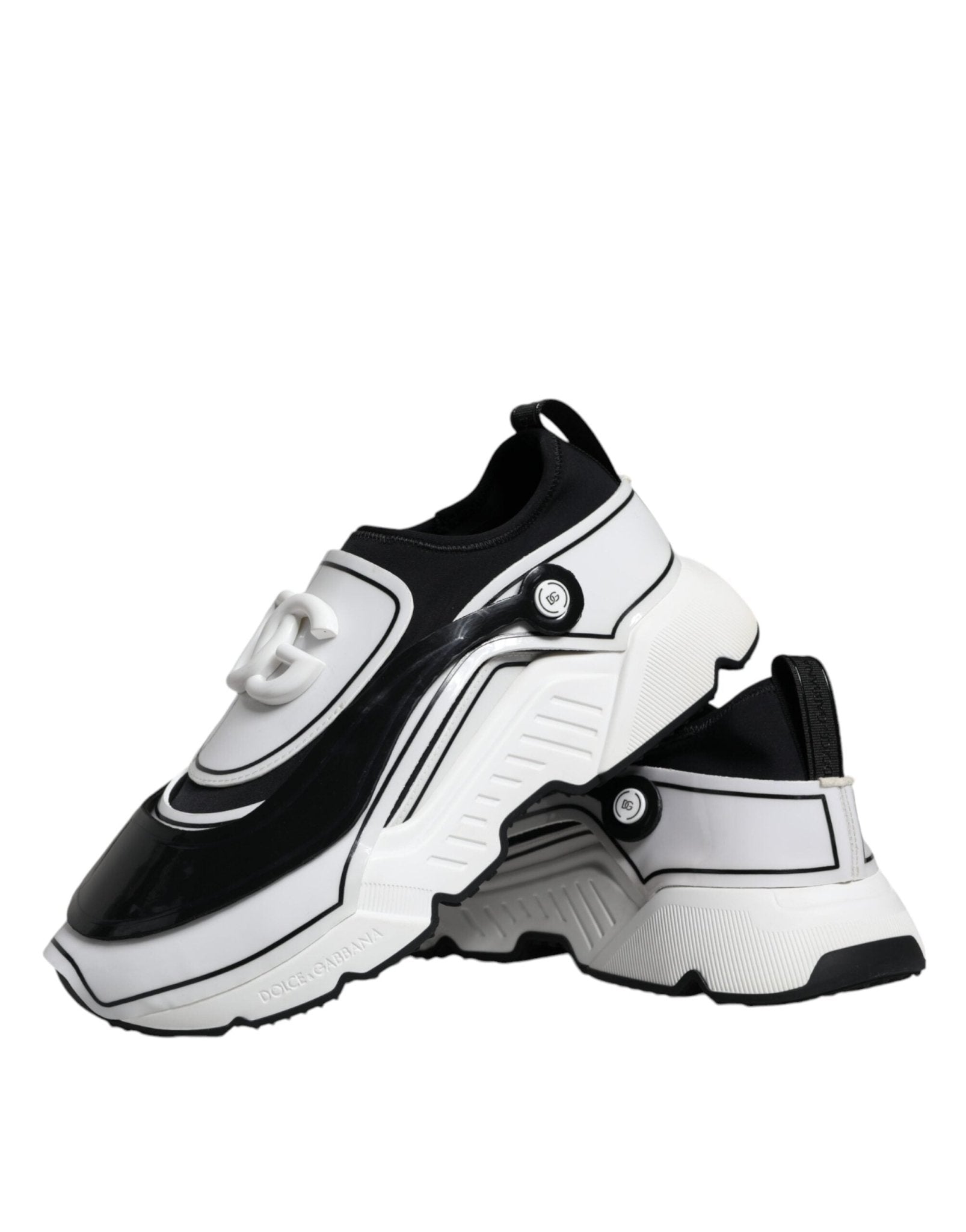 Dolce & Gabbana White Black Logo Plaque Daymaster Sneakers Shoes - SMARTMARTNZ
