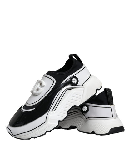 Dolce & Gabbana White Black Logo Plaque Daymaster Sneakers Shoes - SMARTMARTNZ