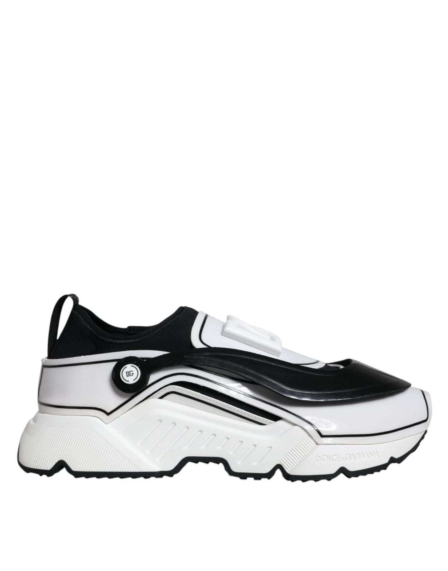 Dolce & Gabbana White Black Logo Plaque Daymaster Sneakers Shoes - SMARTMARTNZ