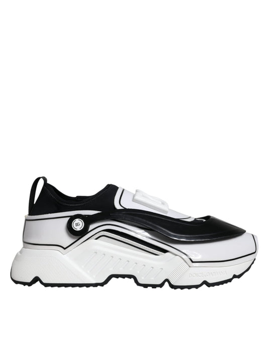 Dolce & Gabbana White Black Logo Plaque Daymaster Sneakers Shoes - SMARTMARTNZ