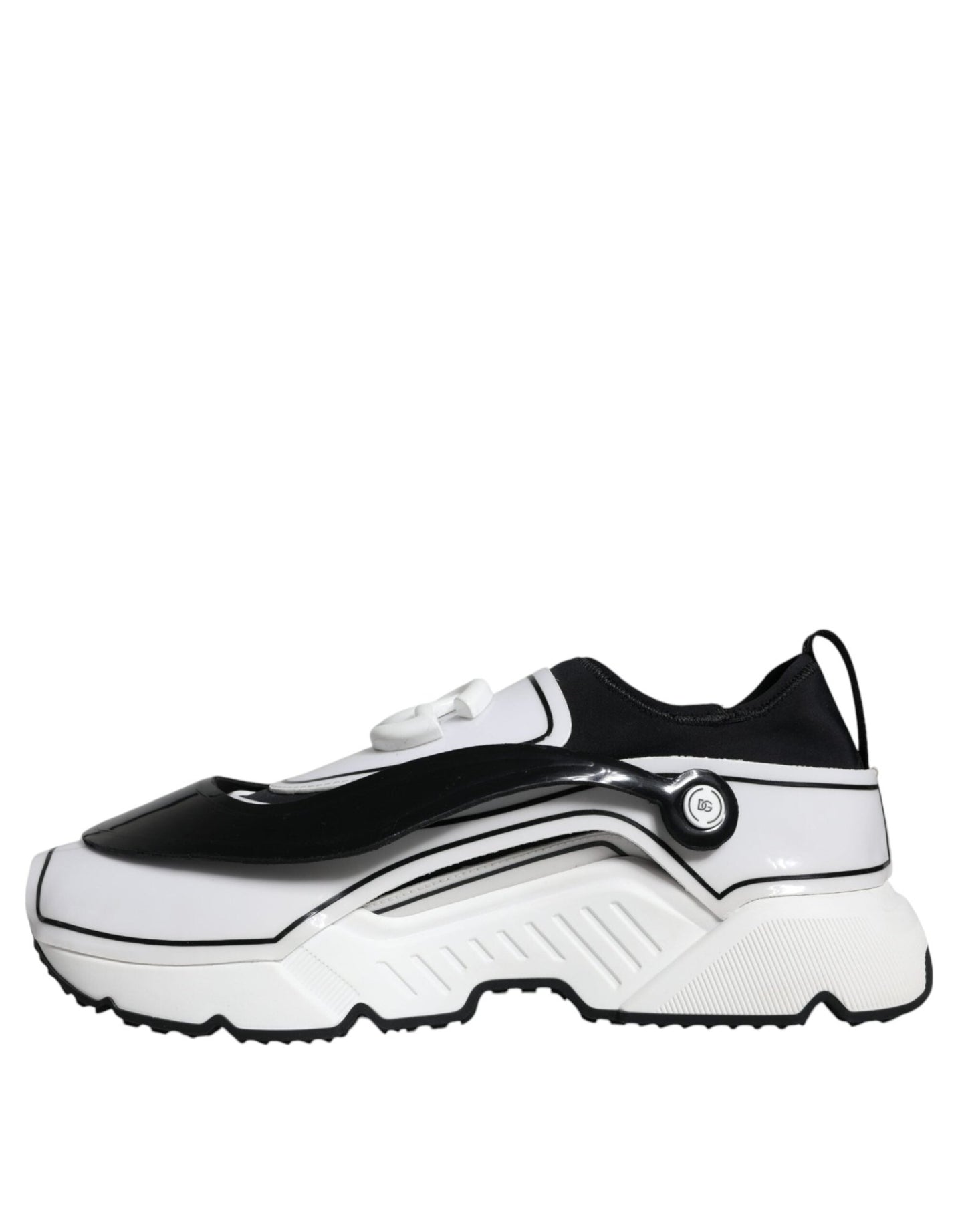 Dolce & Gabbana White Black Logo Plaque Daymaster Sneakers Shoes - SMARTMARTNZ