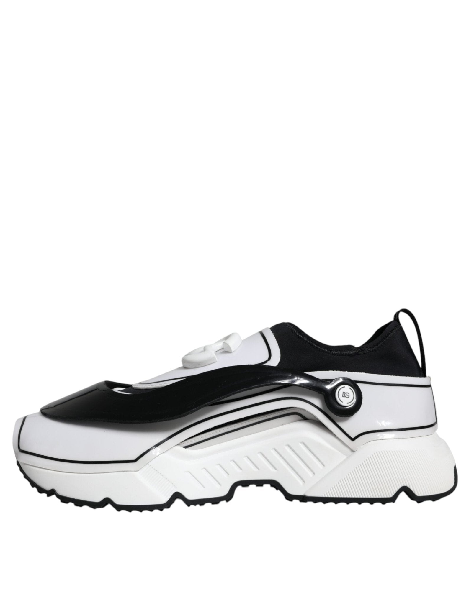Dolce & Gabbana White Black Logo Plaque Daymaster Sneakers Shoes - SMARTMARTNZ
