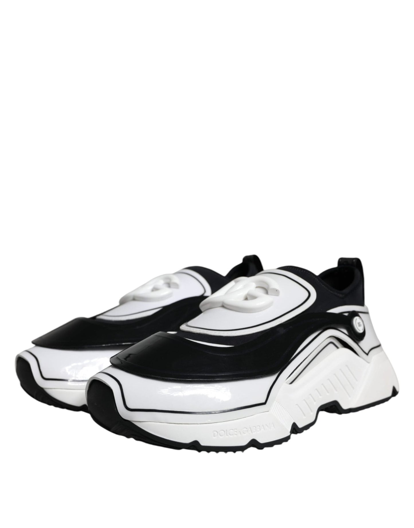 Dolce & Gabbana White Black Logo Plaque Daymaster Sneakers Shoes - SMARTMARTNZ