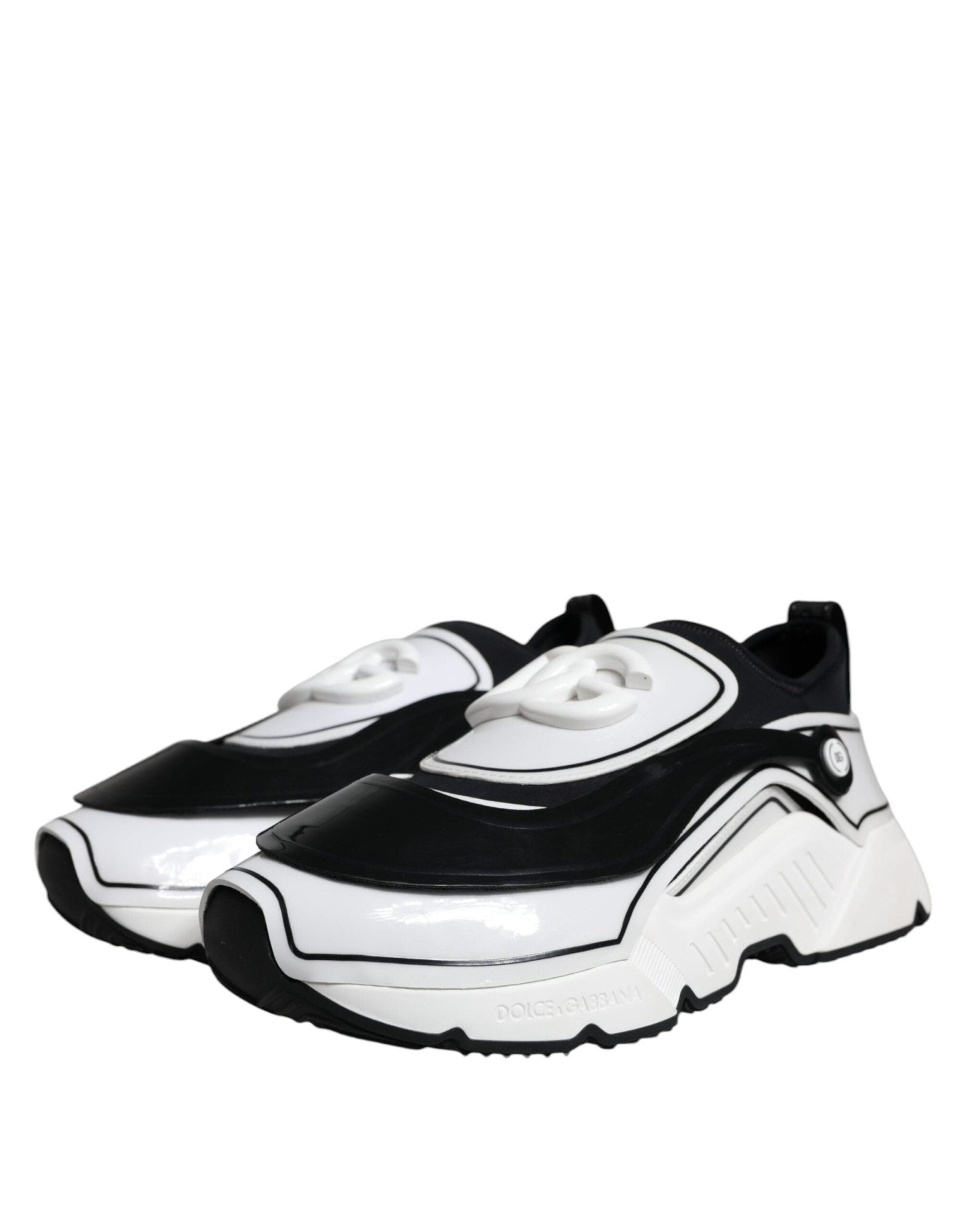 Dolce & Gabbana White Black Logo Plaque Daymaster Sneakers Shoes - SMARTMARTNZ